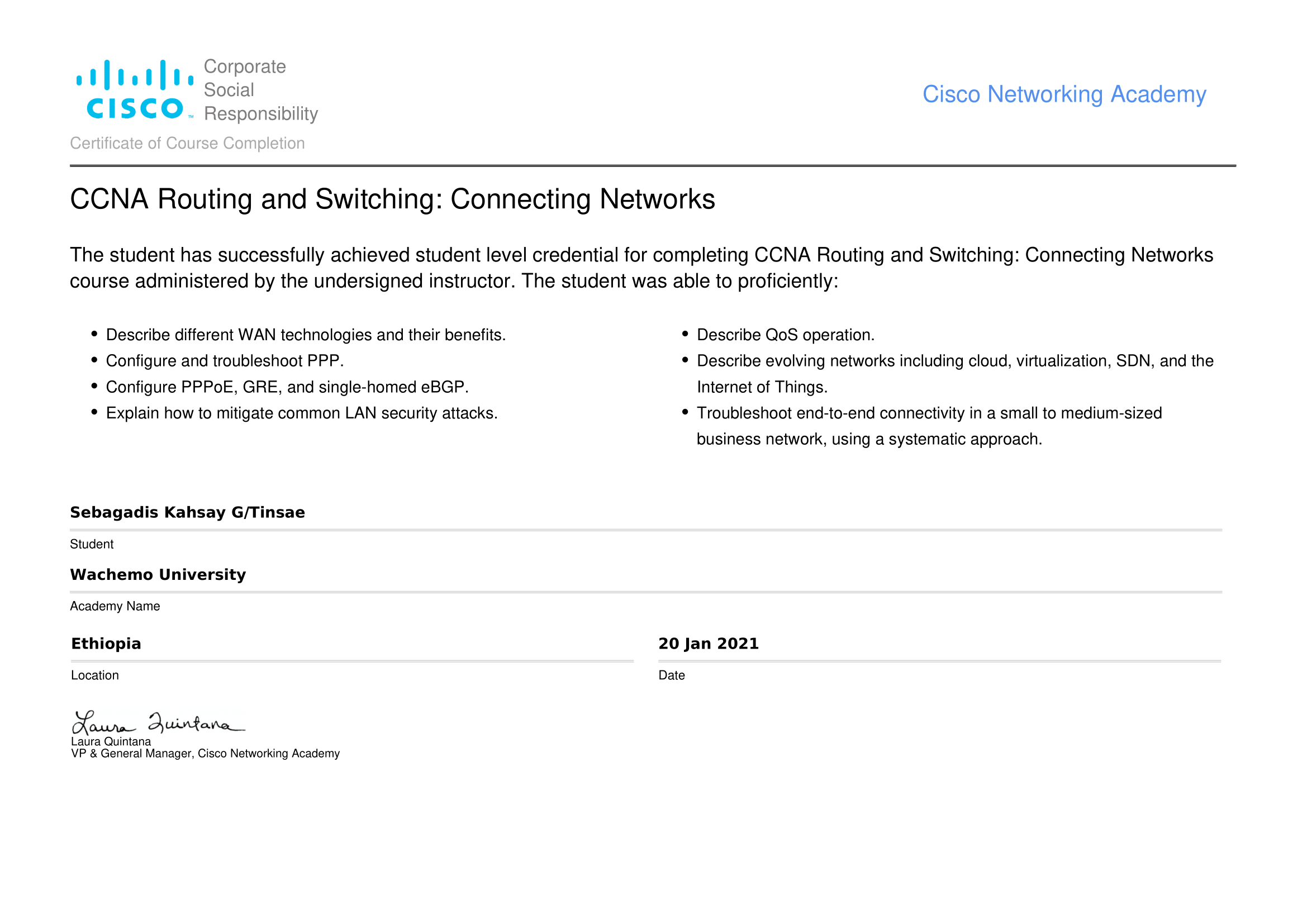 CCNA Certificate